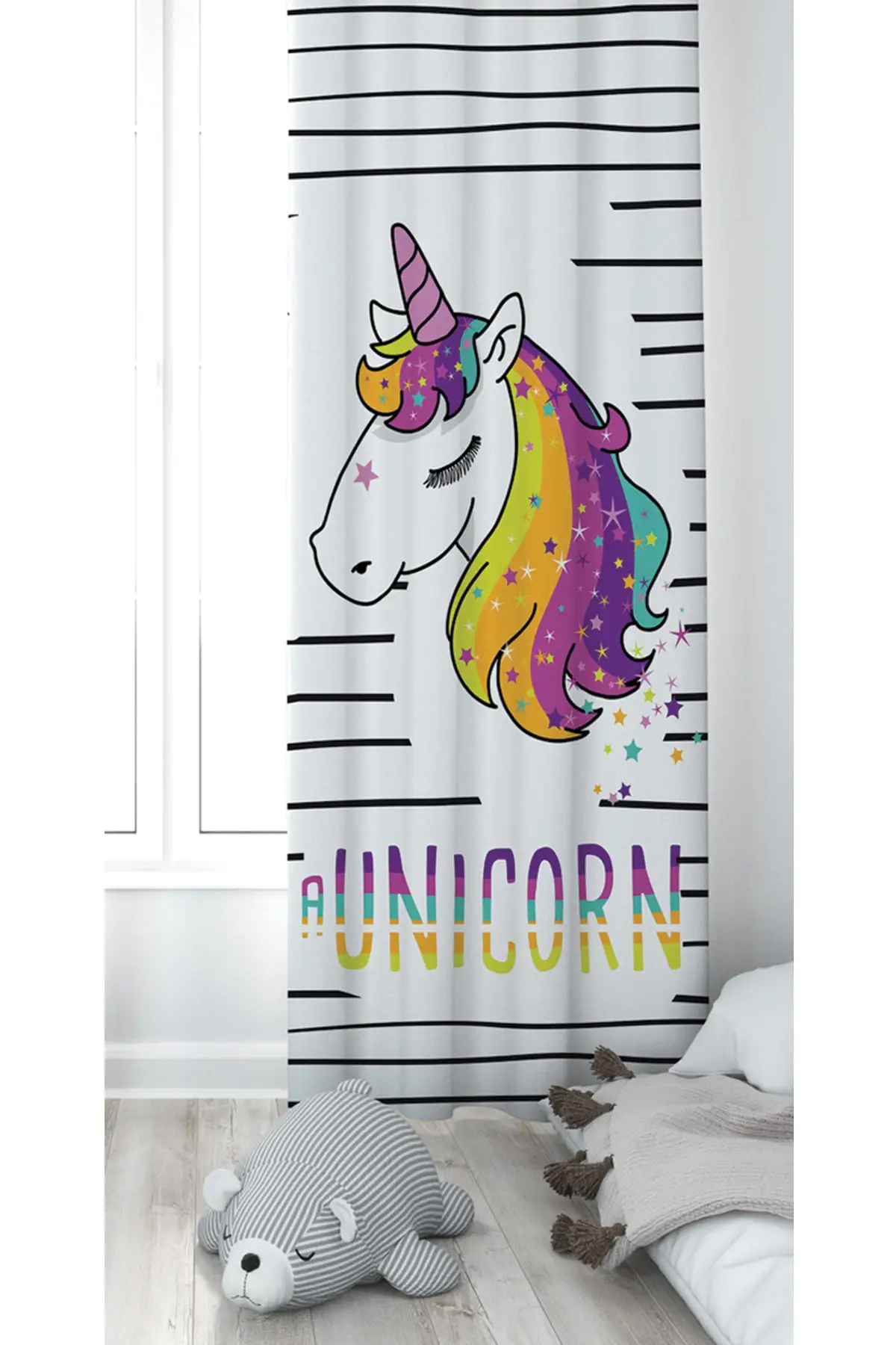 65x200 Children 'S Room One Wing Backdrop Curtain Model No :165 girl's decoration room pink anicorn