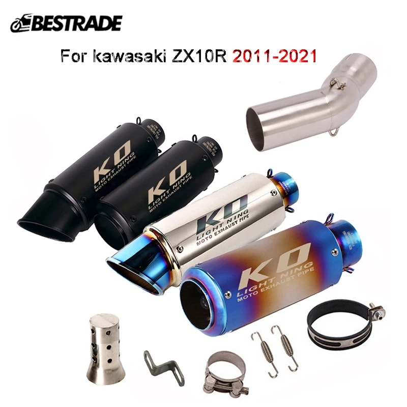 

Motorcycle Exhaust System Middle Link Pipe Slip On 51mm Mufflers Stainless Steel Reserve Catalyst For Kawasaki ZX10R 2011-2021