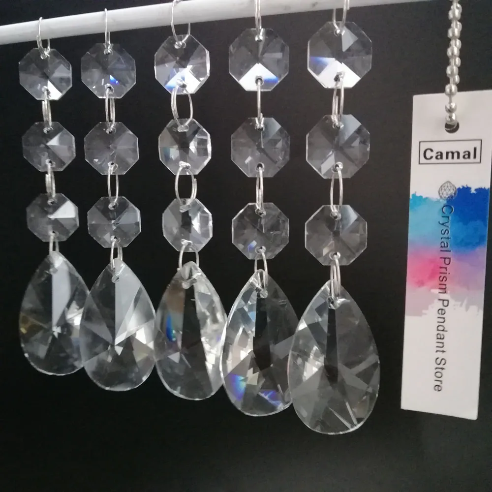 

Camal 5Pcs Crystal 38mm Pear-shape Prisms Pendant Part Bead Garland Suncatcher Hanging Chandelier Lamp Lighting Party Home Decor