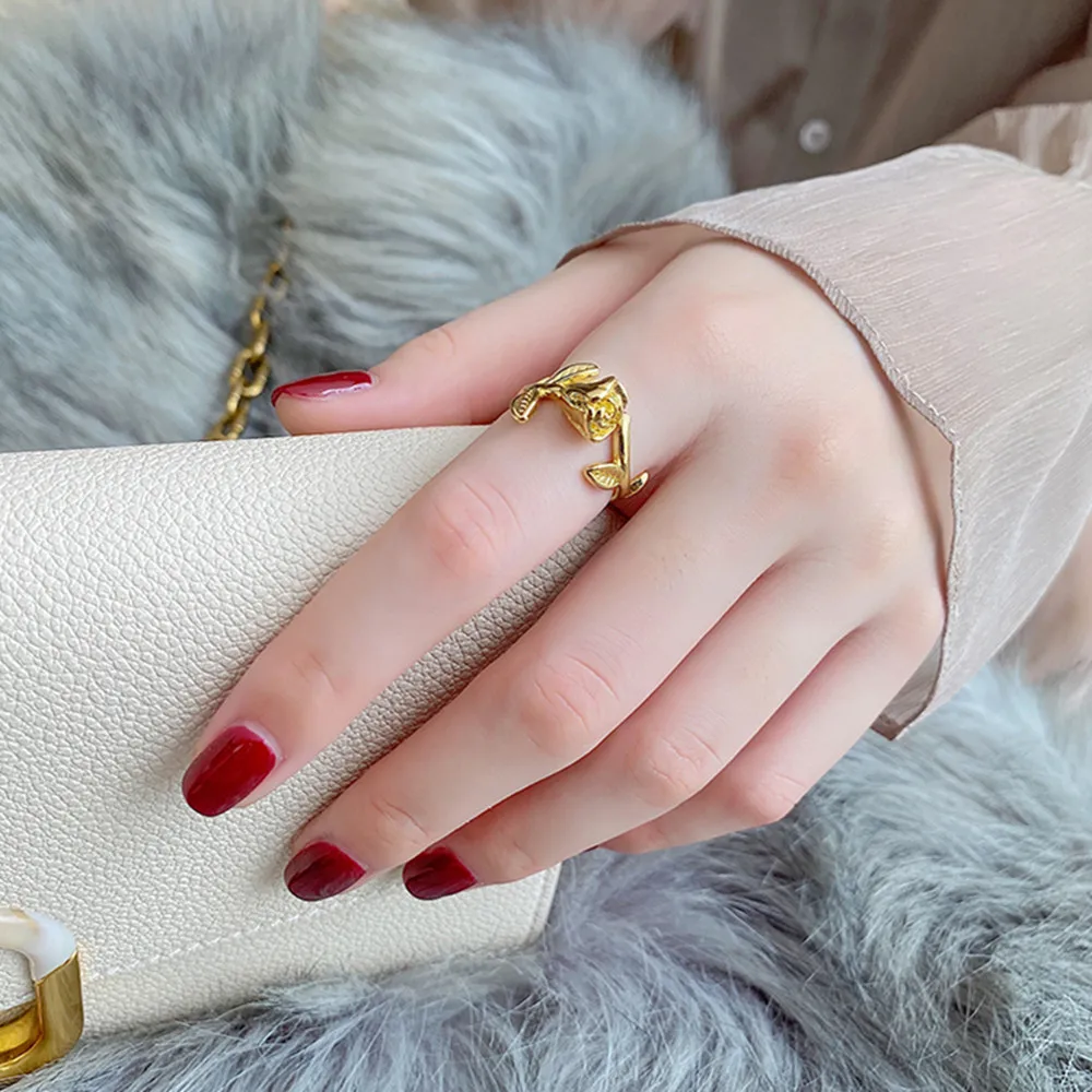 French Temperament Retro Oil Painting Abstract Rose Ring Girl Simple Fashion Cool Ring Gift Jewelry 2022 New Hangzhi