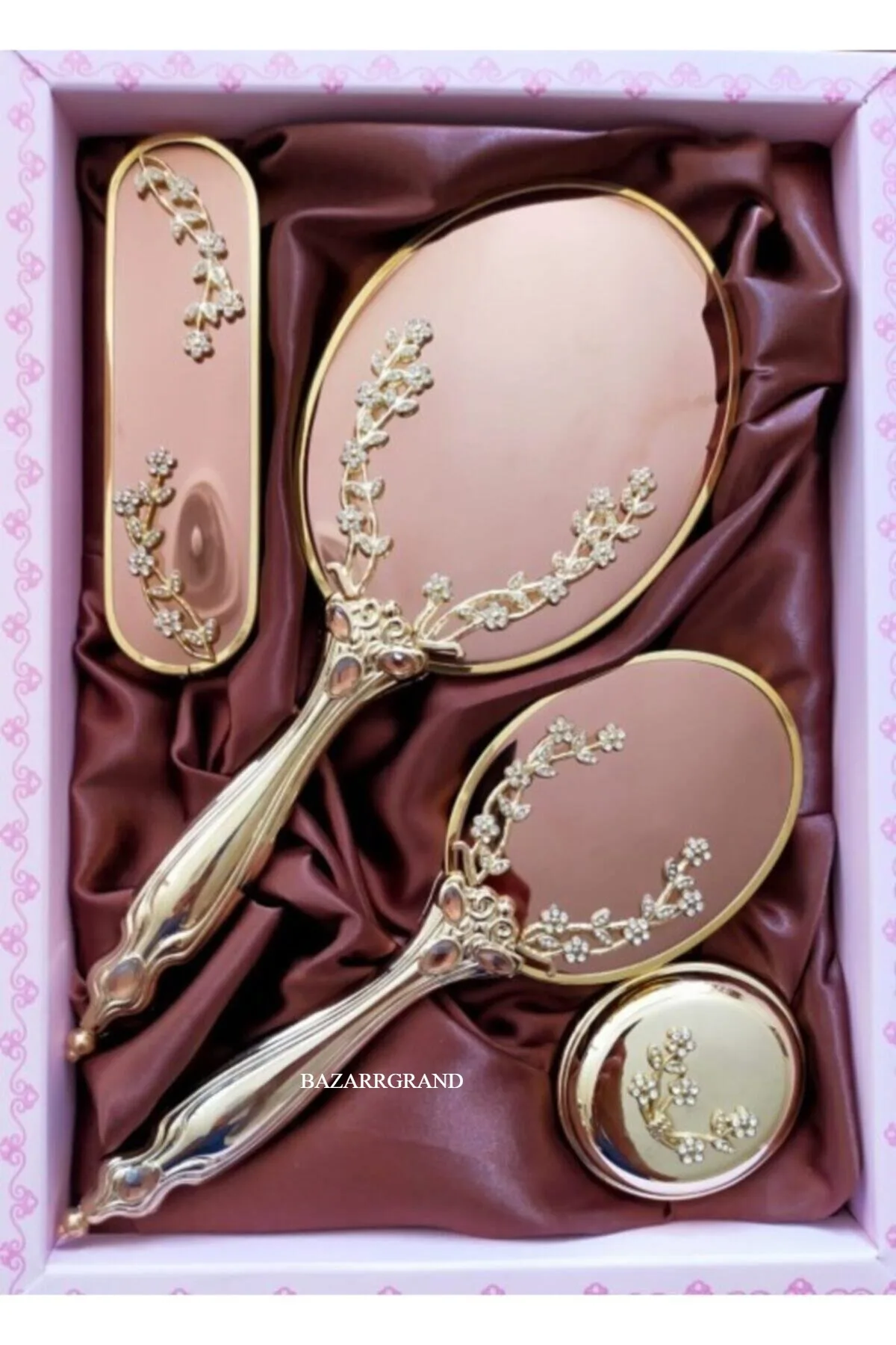 AWESOME GIFT IN GREAT COLOR Your comb set Dowry Powder Mother's Day Gold Gold Color Ivy Mirror Comb Set of 4 Lux D FREE SHİPPİNG