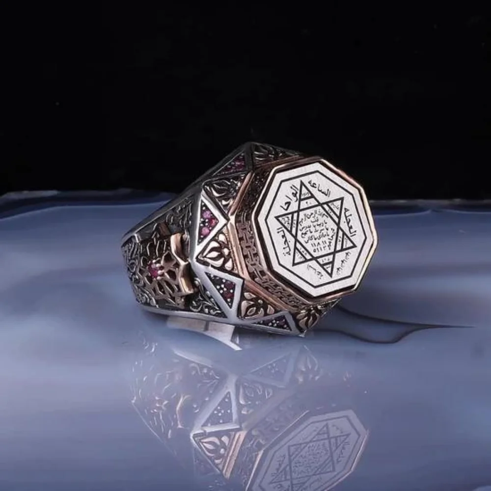 925K Real Sterling Silver Ring with Hz. Seal of Solomon Motif Fine Jewelry, Fashion Men Gift For Him Dropshipping Exclusive