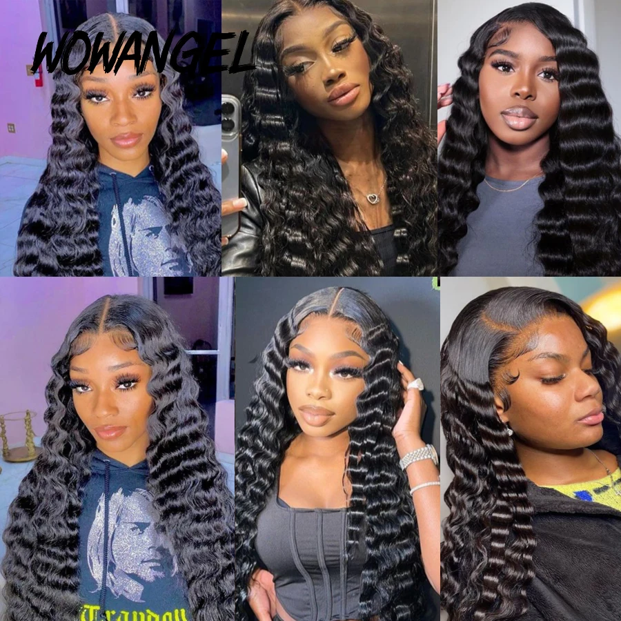 Wow Angel HD Lace Frontal Perücken 32 Zoll Deep Wave Perücken 13x6 Full Lace Front Echthaar Perücken Schmelz felle leimlose Spitze Verschluss Perücken