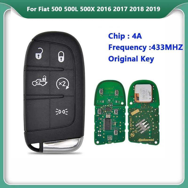 Keyless 5 Button for Fiat 500 500L 500X 2016+  Smart Remote Key Fob Auto Control 433MHz 4A Chip  SIP22 Blade