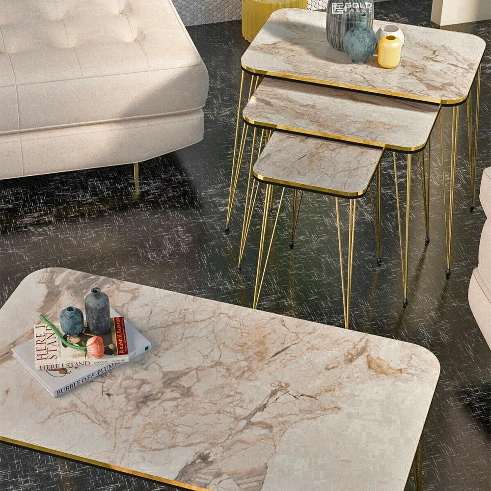 Zigon Coffee Table And Coffee Table in the Middle Rectangle Set Double Gold Wire Foot Mounted Tea Coffee Service Useful