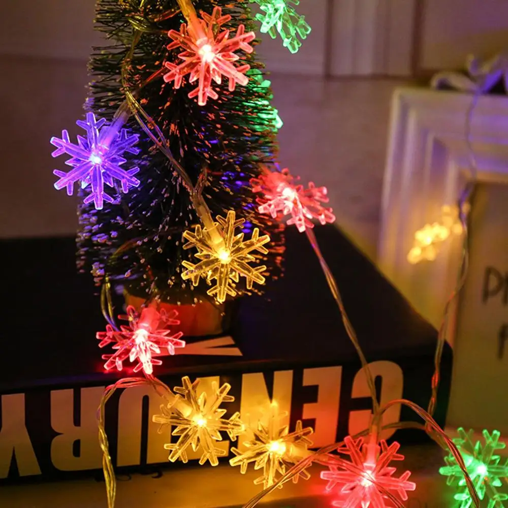 Snowflake LED Fairy String Lights Merry Christmas Decoration For Home Battery Operated Xmas Outdoor Room Curtain Garland Lights