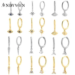 ANDYWEN 925 Sterling Silver Multi Dangle Hoops Crystal Thin Huggies With Charms Loops Circle Clips Earrings Jewelry For Womens