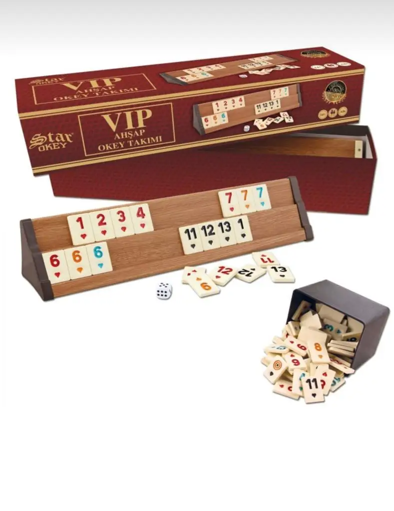 Turkish Okey Game Rummy Game Set Wooden Handmade Family Mother Child Friend Gift Holder Stone Board Game Set Nice Time Party