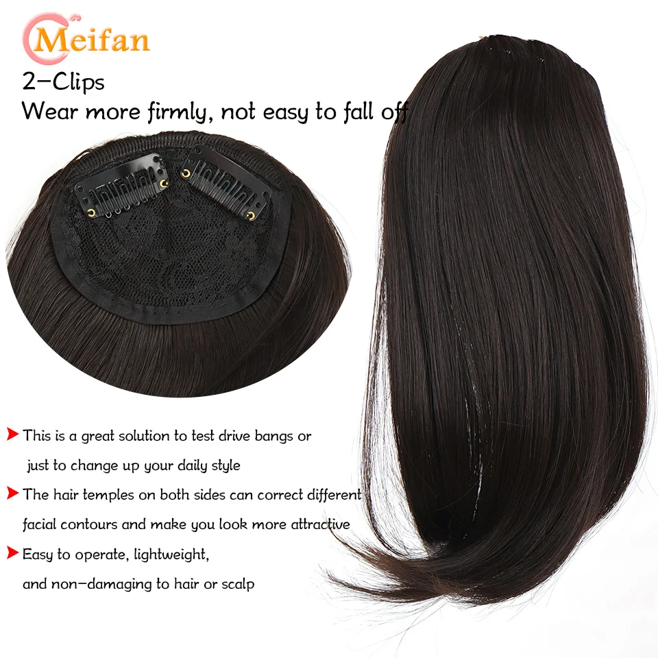 MEIFAN Synthetic Invisible Natural Bangs Straight Clip-in Front Fringe Black Brown Bangs Extensions for Women