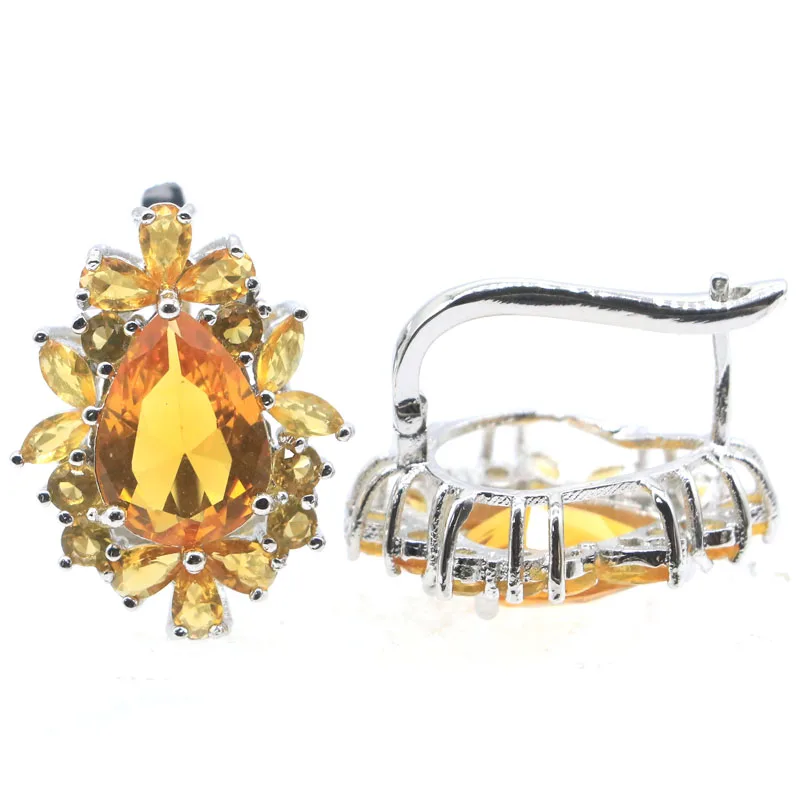 Buy 4 Get 1 Free 26x20mm Dazzling 10g Violet Tanzanite Golden Citrine Gift For Woman\'s Bride Wedding Silver Earrings