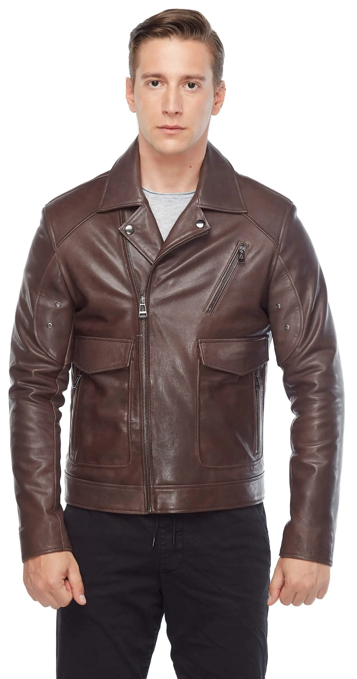 Túi Nam Da Thật Da Áo Khoác Cà Phê Ban Đầu Da Cừu Thu Đông 2022 Biker Slim Size Lớn VintageTürkiye
