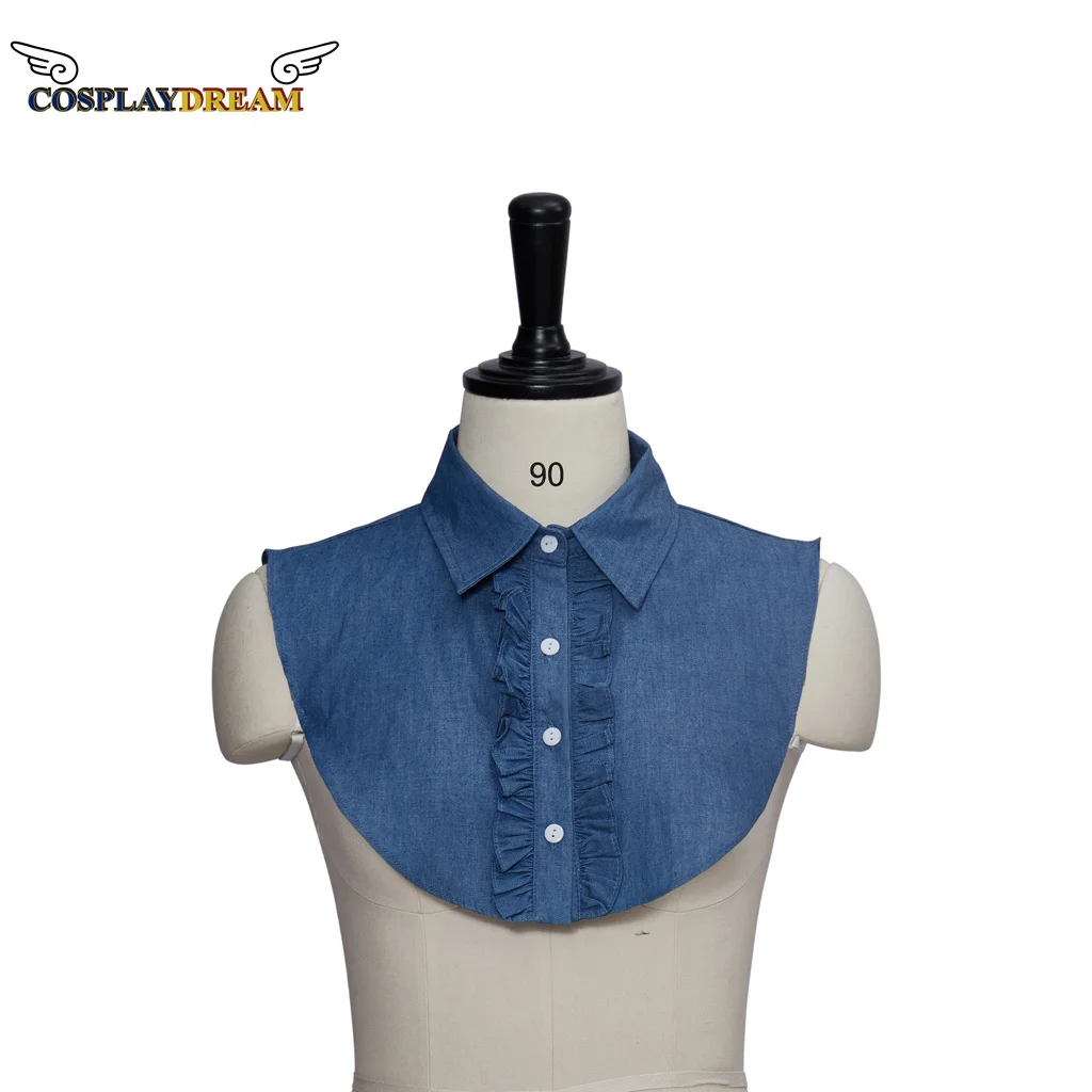 Cosplaydream-Cuello falso desmontable para hombre y mujer, blusa a rayas azules, solapa, Top, Media camisa