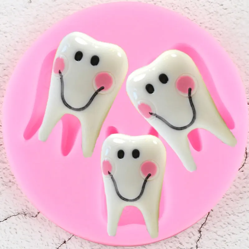 Stampo in Silicone molare per denti compleanno per bambini Cupcake Topper strumenti per decorare torte fondente stampi in resina per caramelle