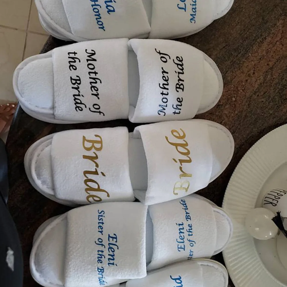 Personalized Wedding Bridal Party Slippers Bride Bridesmaid Mother Of  The Bride/Groom Rose Gold Blue Black Foil Goid/Silver