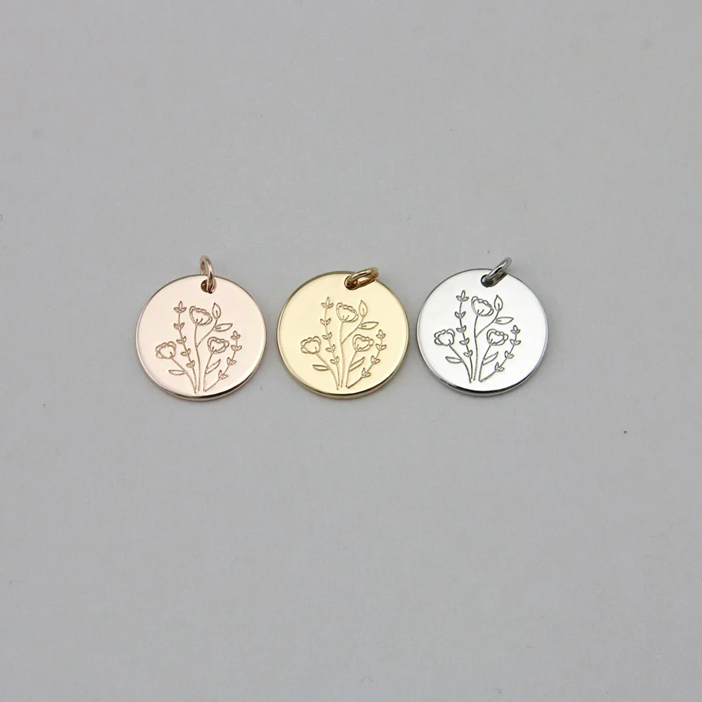 Personalised Custom Wildblooms Engraved Disc Charm Pendant For Necklace Making