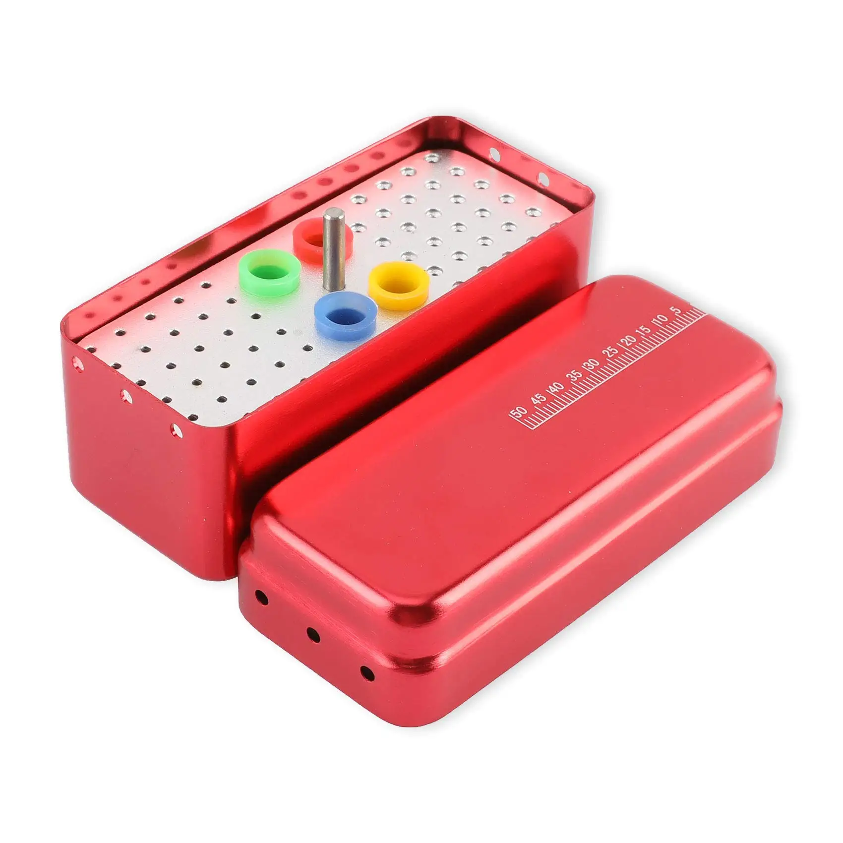 60 Holes Dental Bur Blocks with Measurable Cover Autoclavable, Aluminum Burs Case Organizer Disinfection Holder Box Dentist Tool