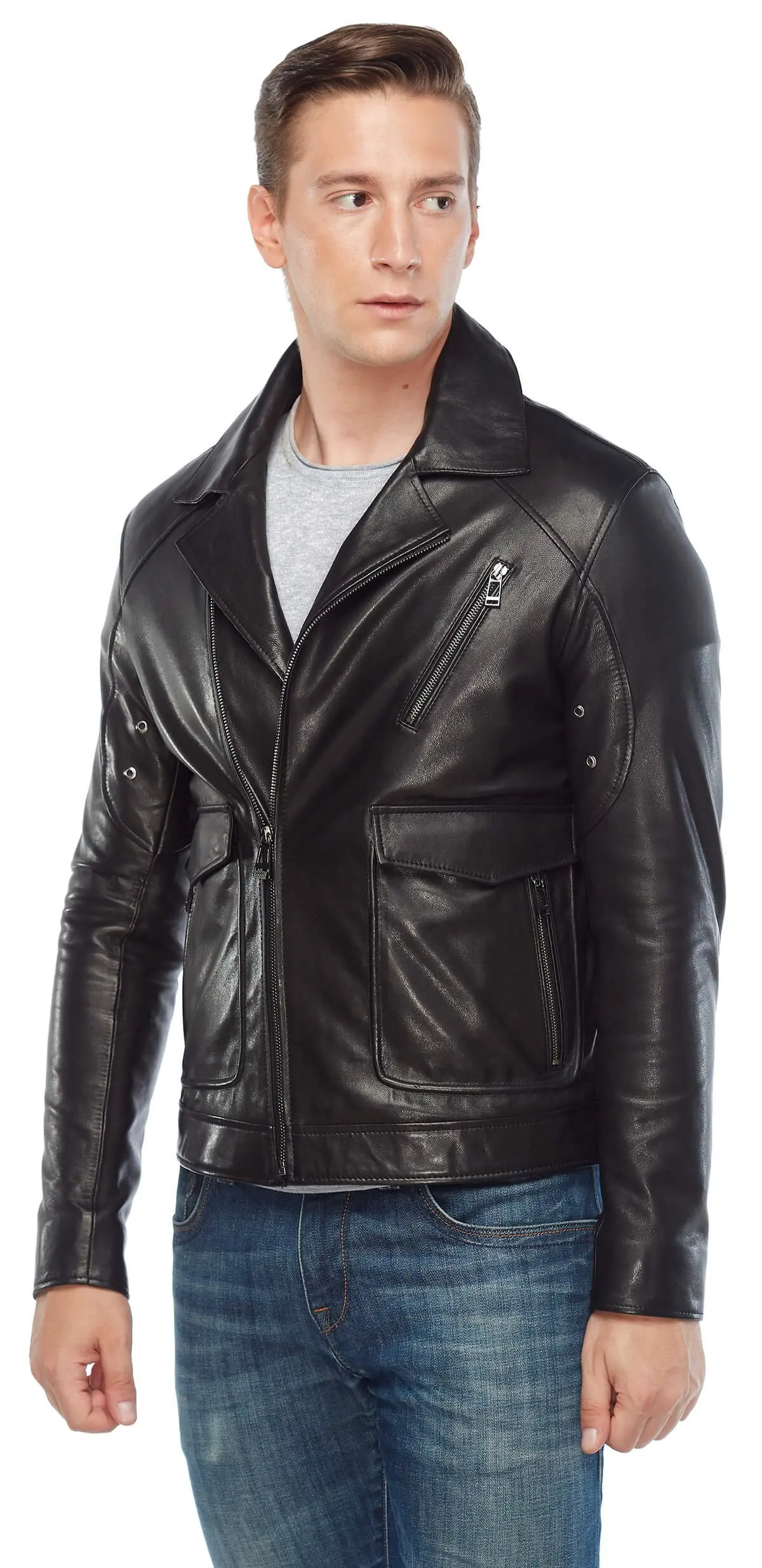 Tasche cappotto in vera pelle da uomo nero originale pelle di agnello autunno inverno 2022 Biker Slim Large Size muslimah