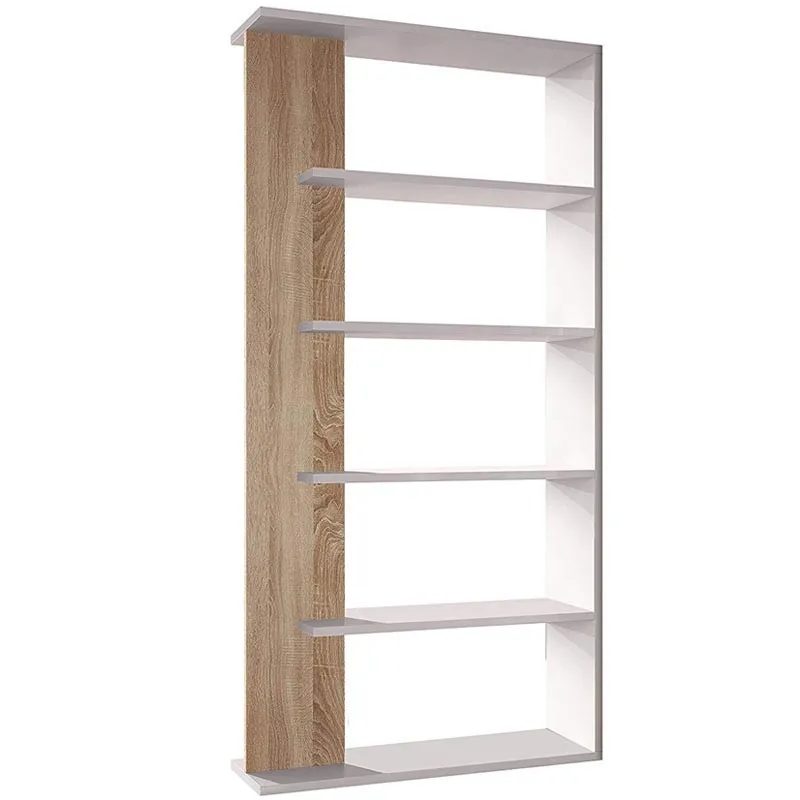 5 shelves bookcase living room Alida model white Artik and Canadian Oak 90x180x25 cm