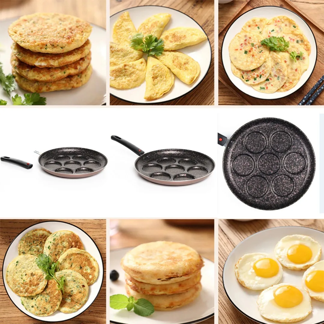 

Turkey Quality RemovableHandle Non Stick Pancake Egg Omelet Pan Seven-Hole Cooking Frying Pot Multipurpose No-Oil Smoke Cookware