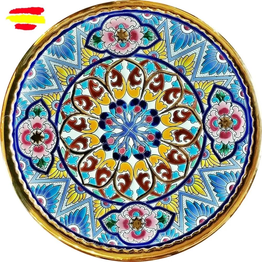 Ceramics plate--36 cm/14,2 inch diameter-ceramics española-esmaltada made up handmade-made in España-oro 24 k-ARTECER