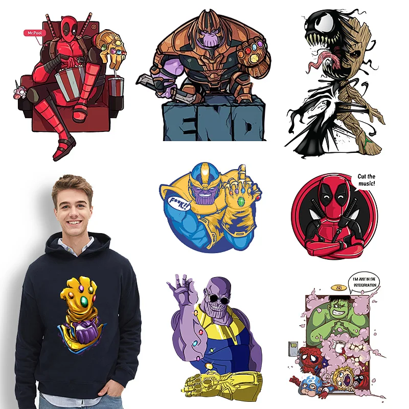 Disney Thanos Heat Transfer Vinyl Stickers For Hoodie Iron On Transfers For Clothing Jacket Fun Cool Cartoon Patches Applique