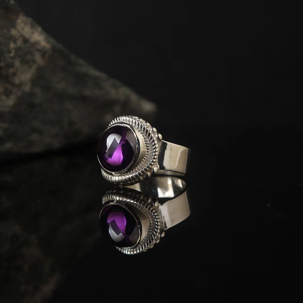 Purple Zircone Traditional Turkish 925 Sterling Silver Special Craft Handmade Signet Ring Jewelry Gift From Turkey for Women Men