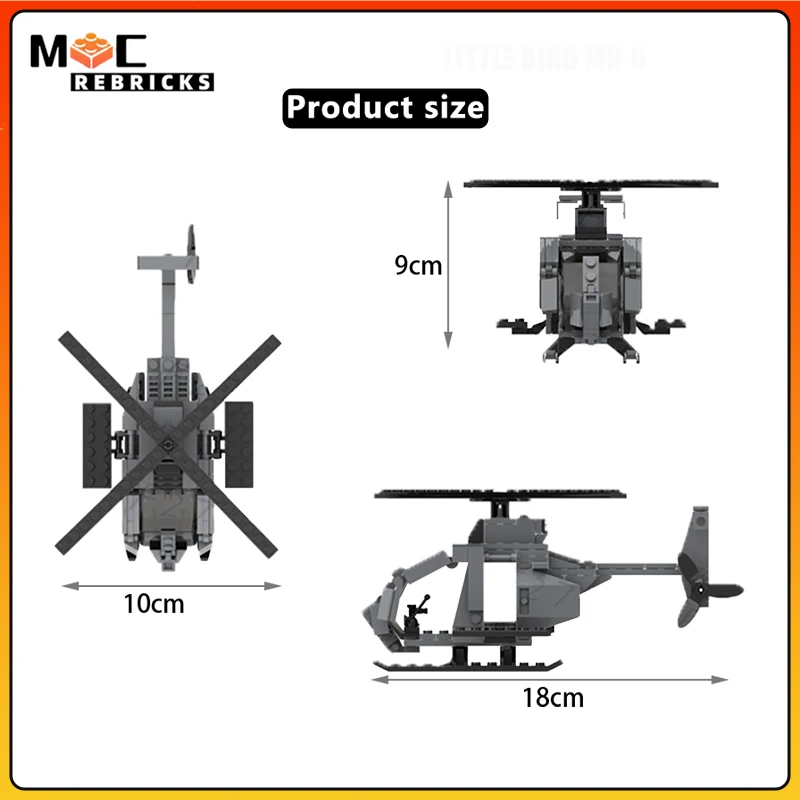 Bloques de construcción helicóptero pequeño pájaro MH-6 versión de potencia de fuego ww2 bollos militares piloto MOC originalidad ladrillos juguete Kit regalo de Navidad