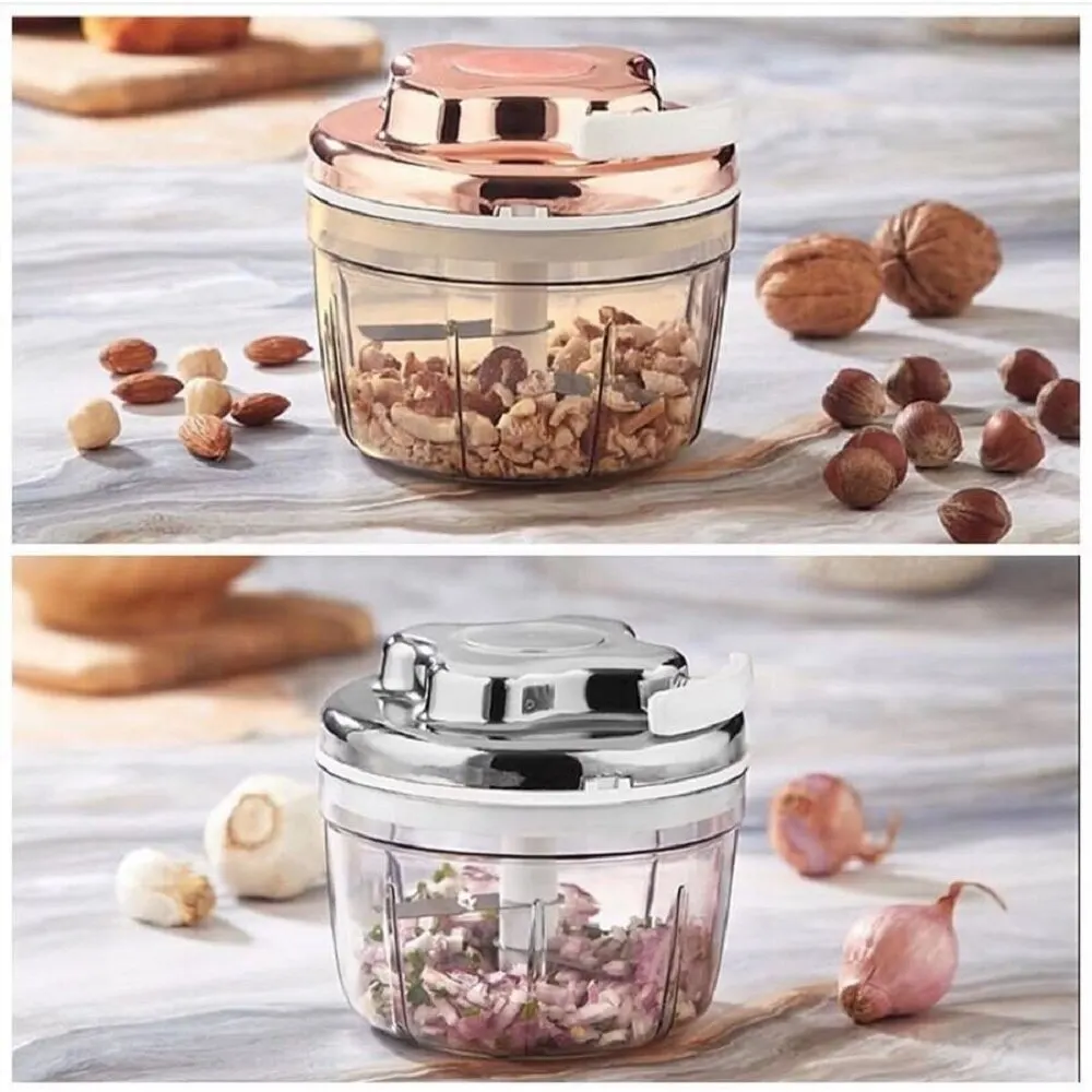 Manual hand food chopper Luxury Practical 3-Blade Corded Hand Rondo with Lid Cutter shredder slicer vegetable fruit garlic onion