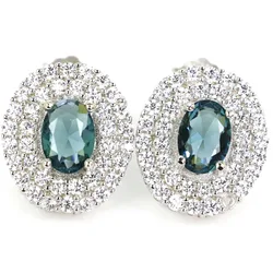 14x12mm Jazaz 3.3g Pink Morganites London Blue Topaz Violet Tanzanite CZ 925 Solid Sterlings Stud Earrings