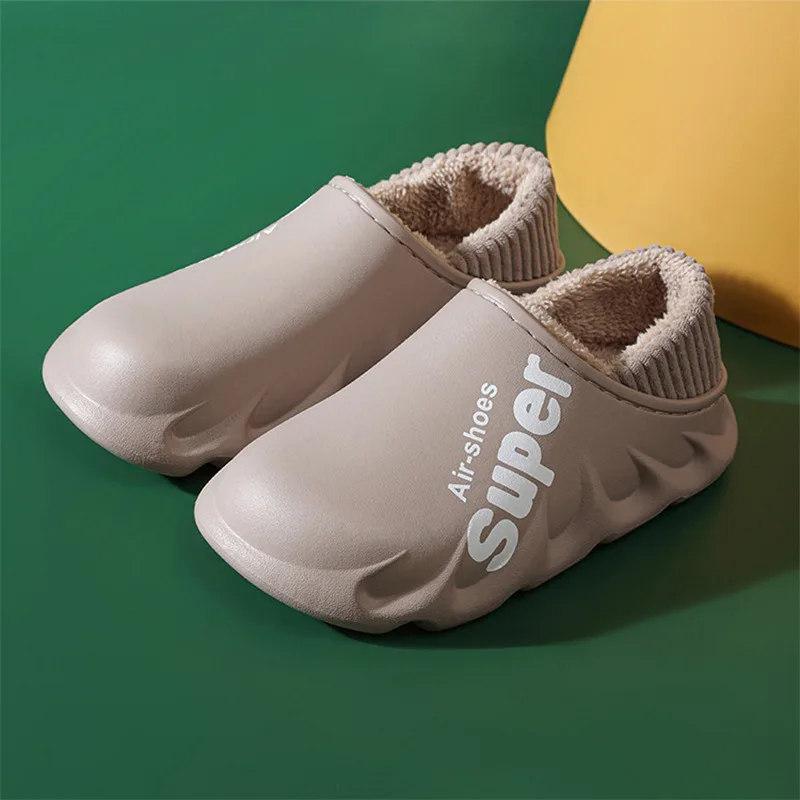 Winter Women House Slippers Waterproof Couples Non-Slip Plush Cotton Indoor Outdoor Cozy Home Autumn Thick Hee