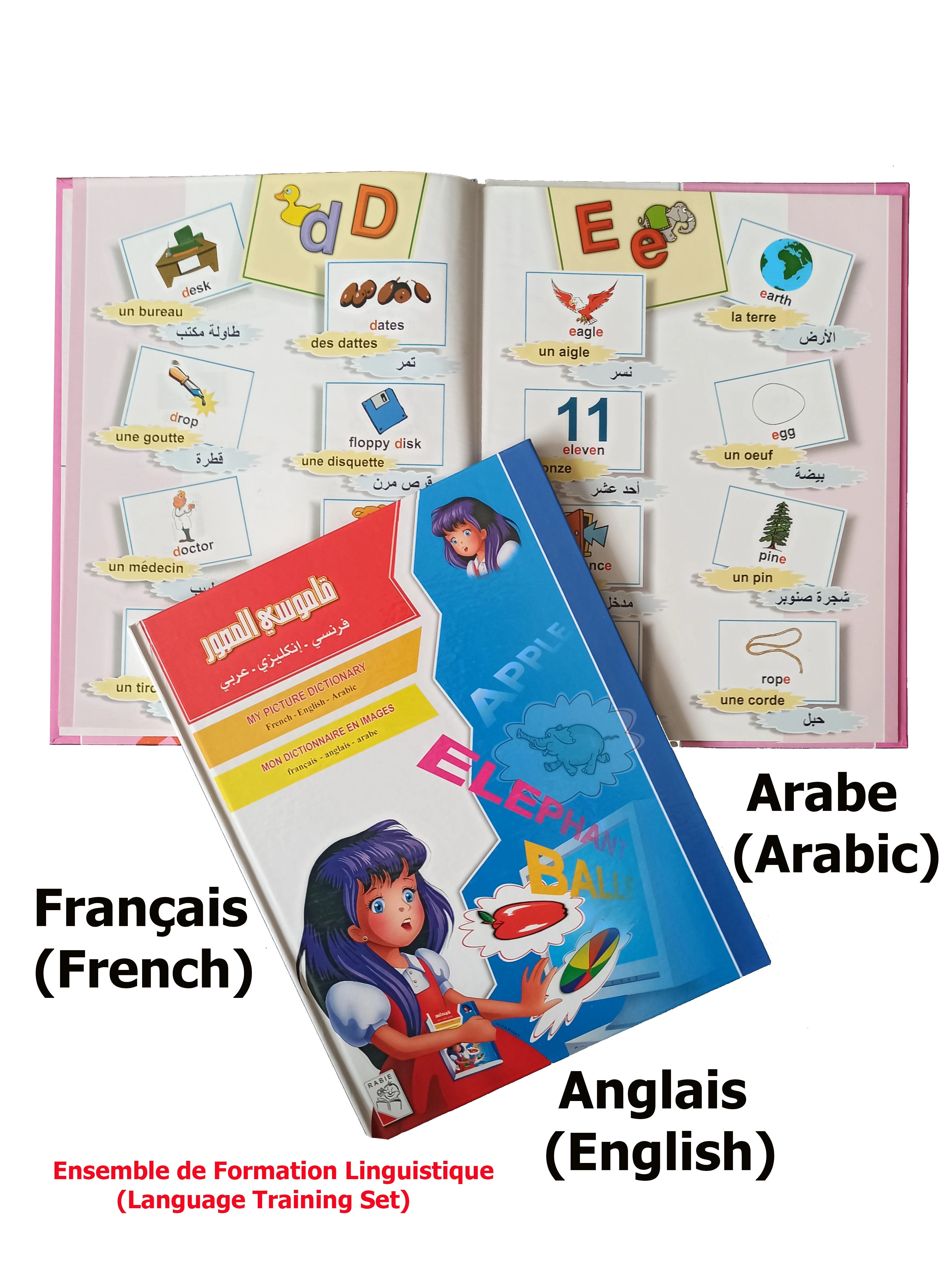 My Picture Dictionary English French Arabic Illustrated Language Learning Set School Supplies Books Education Teaching Prepared