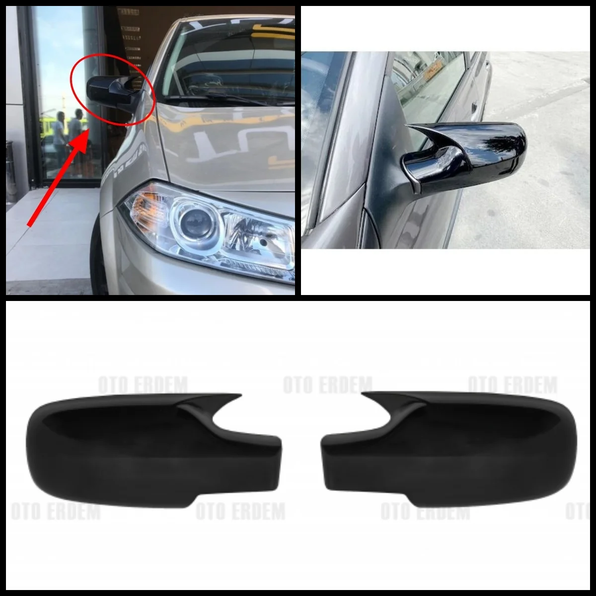 For Renault Megane 2 MK2 ABS Plastic Bat Wing 2 Pieces Mirror Covers Caps Rearview Mirror Case Cover Gloss Black Car Accessories