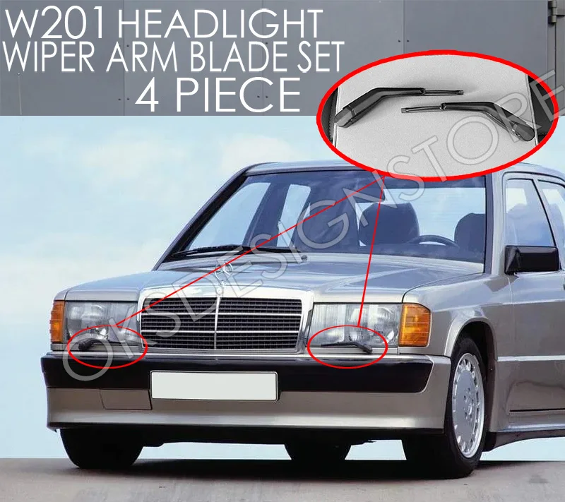 W126 And W201 Mercedes Headlight Wiper ARM +  Blade 4 piece Amg AA 1268200245