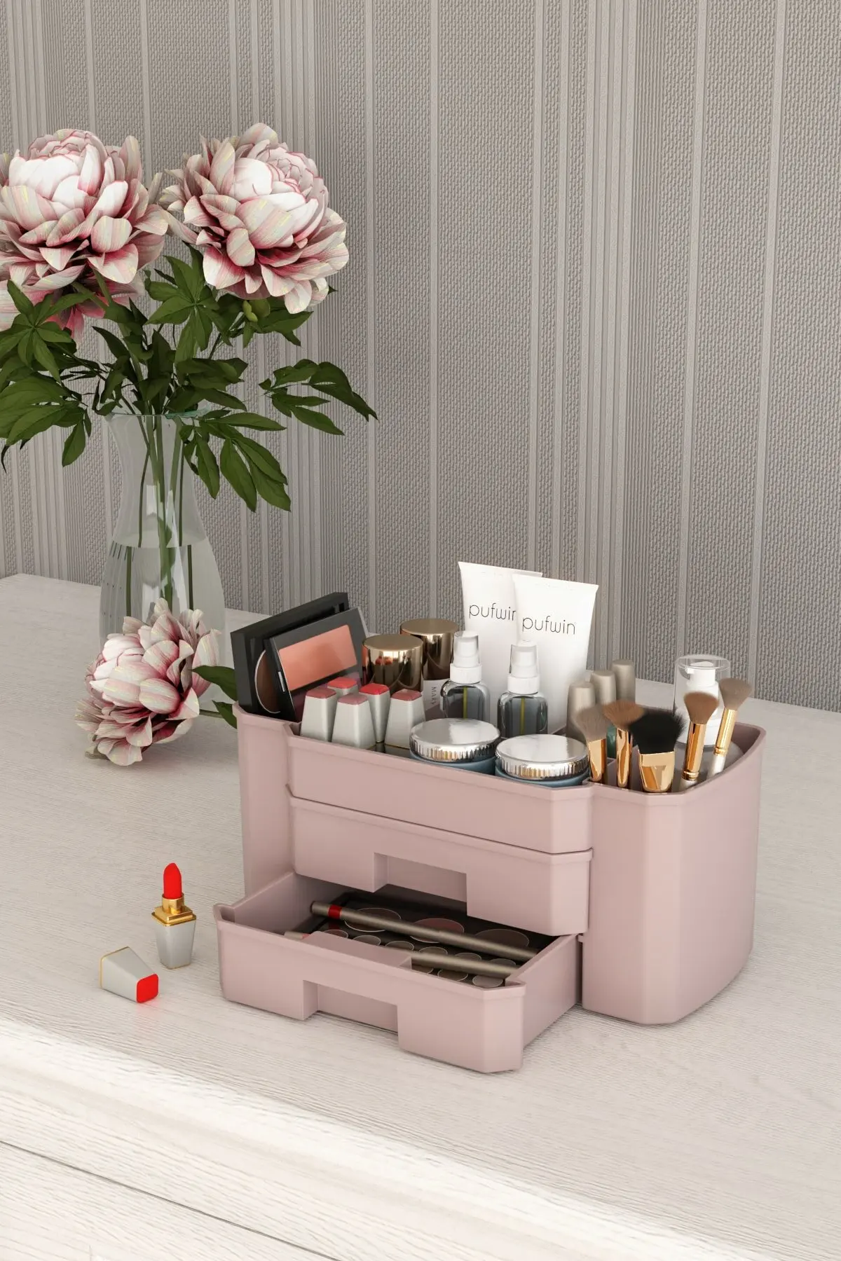 

Makeup Cosmetic Jewelry Organizer lipstick makeup brush Organizer With 2 layer Drawers Organizer Set