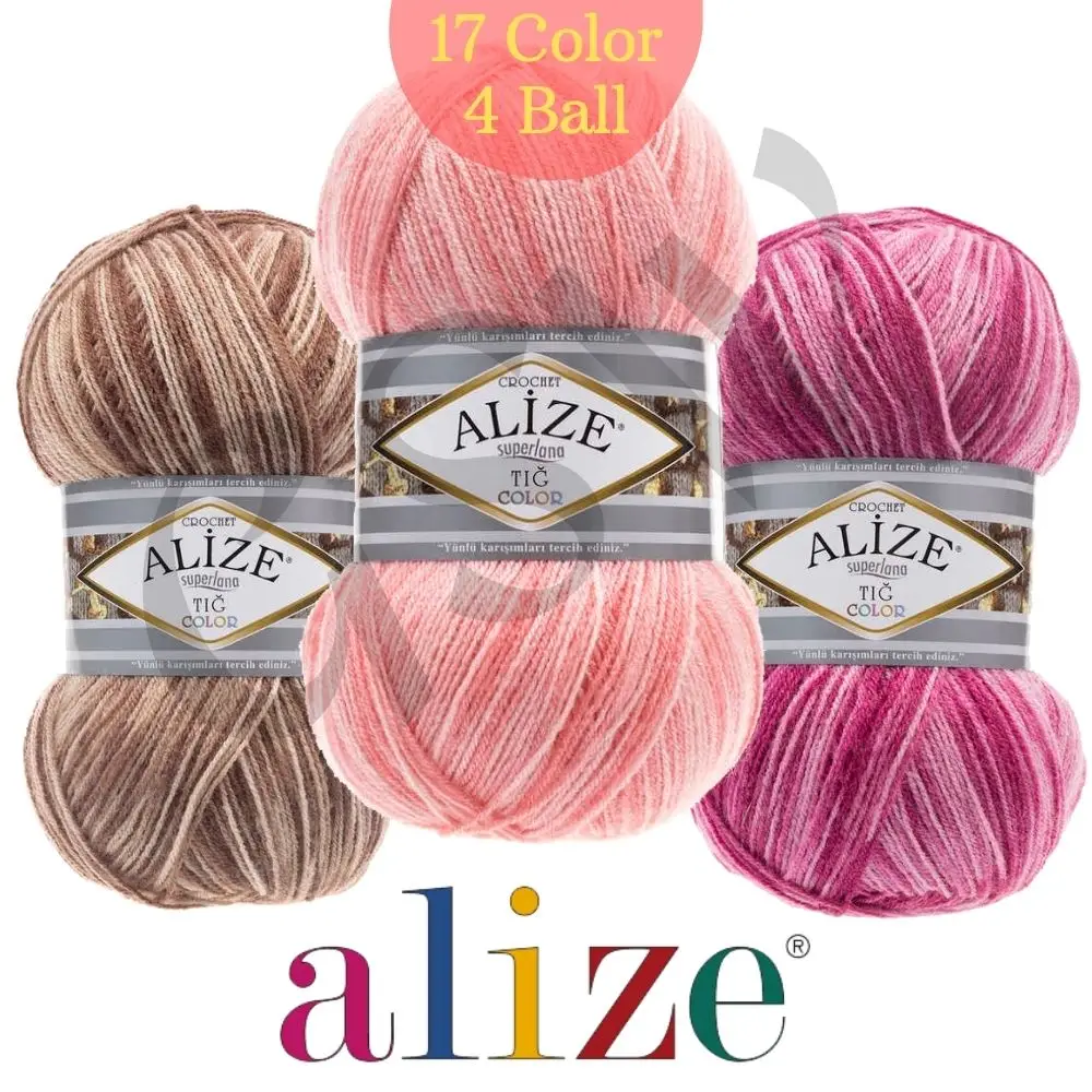 Wool Patterned Crochet Hand Knitted 4 Ball Yarn, Alize Superlana Tig Color - 16 Options - 570 Meters (100gr) - Acrylic - Shawls - Accessories - Scarves - Cardigan - Sweater - Blouse - Vest  - Beret - Hat - Diy