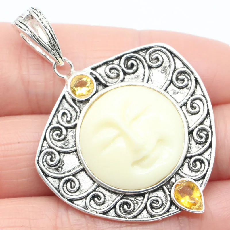 49x34mm Awesome 8.6g Moon Goddess White Face Created Blue Topaz Garnet Citrine For Man Street JewelrySilver Pendant Eye Catching