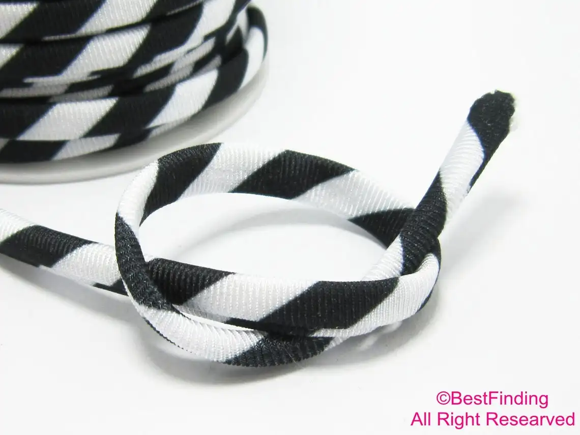 Lycra cord Check flag 5mm Elastic lycra cord Black white stitched Lycra strips Teutonic Knights