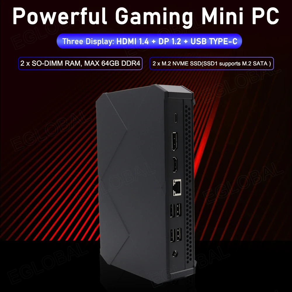 Imagem -02 - Eglobal-mini pc para Jogos Poderoso Intel Core I78750h 9850h I9-9880h I510200h Display Max 64gb Ddr4 x Nvme Ssd Novo