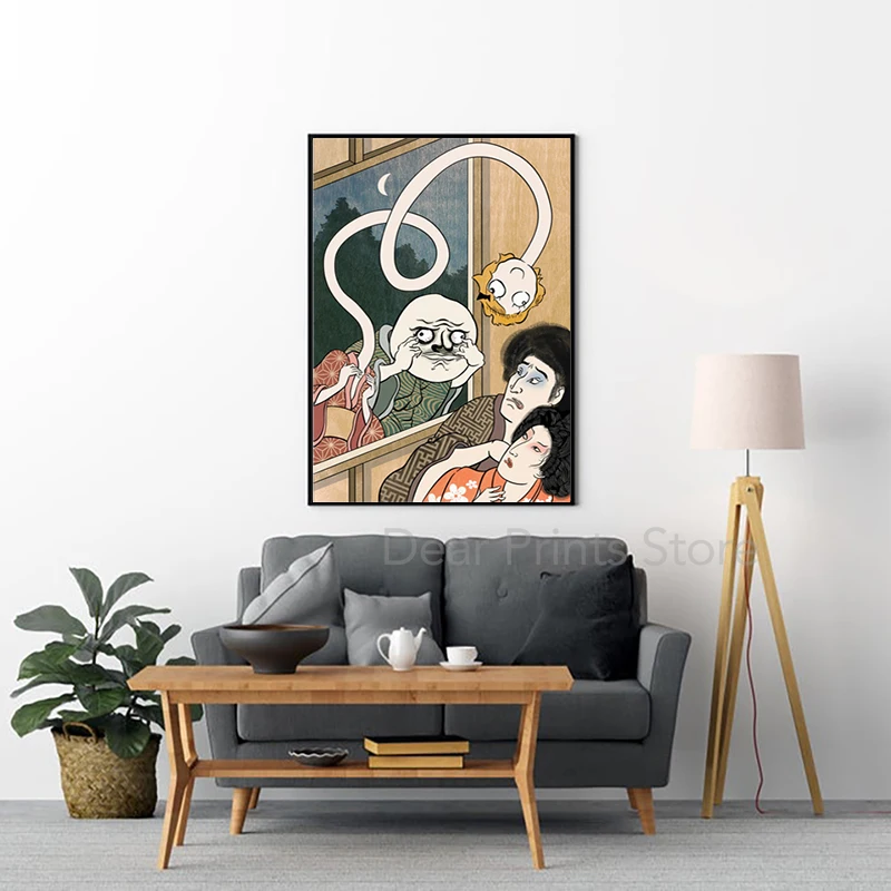 Japanese Rage Face Yokai Canvas Prints Vintage Oriental Art Painting Ukiyoe Style Meme Fine Art Print Living Room Home Decor