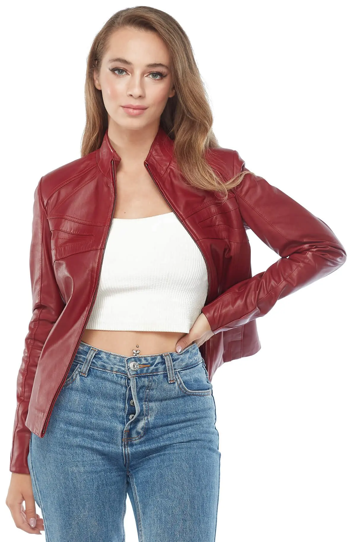 Mantel Jaket Wanita Kulit Asli Kulit Domba Domba Kulit Domba Musim Gugur Musim Dingin 2022 Tipis Ukuran Besar Antik Sepeda Cinzia Merah