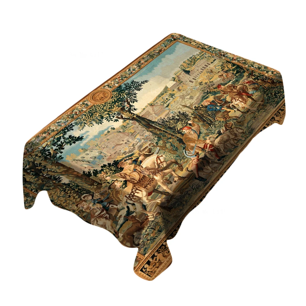 Medieval Flemish Nobles Hunting Scene Louis Xiv As The Embodiment Of Air Retro Rectangul Tablecloth By Ho Me Lili Tabletop Decor