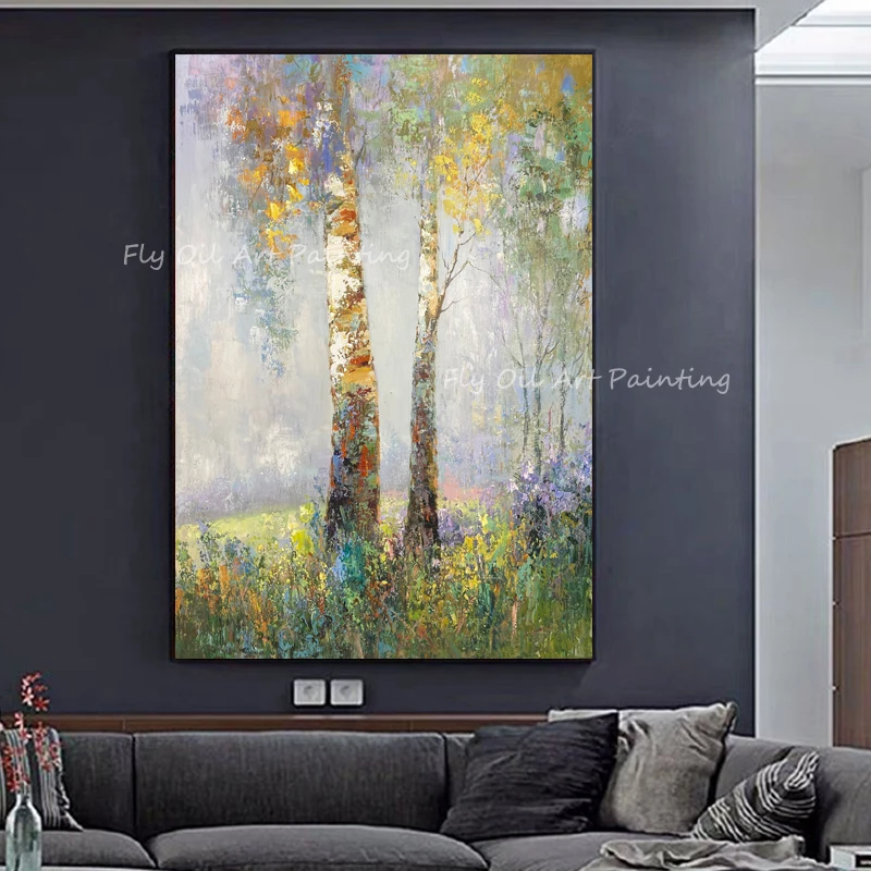 

Large Size 100% Handpainted tree forest thick knife landscape modern oil painting for office living room decoration unframe