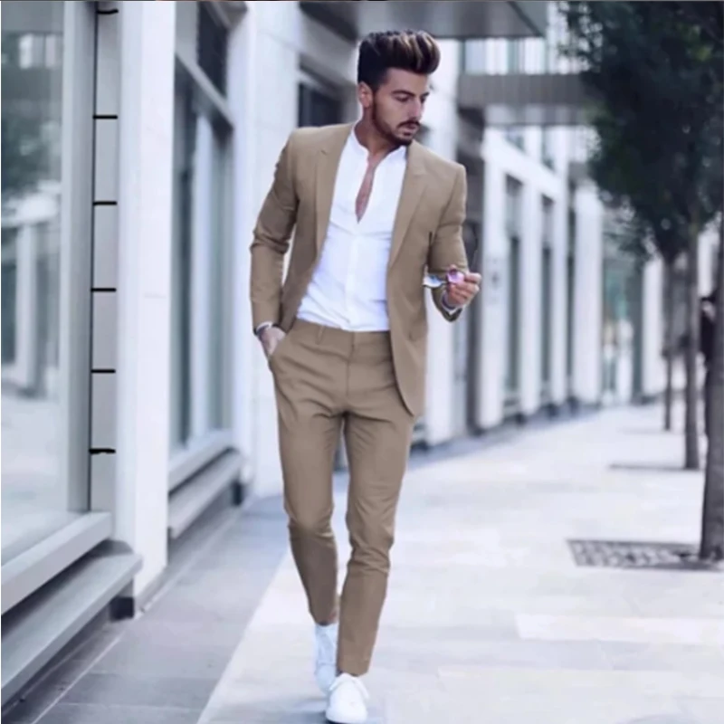 2023 nuova giacca pantalone Design Casual moda uomo d'affari abiti per abiti da sposa smoking Slim Fit abiti da uomo grigi (giacca + pantalone)