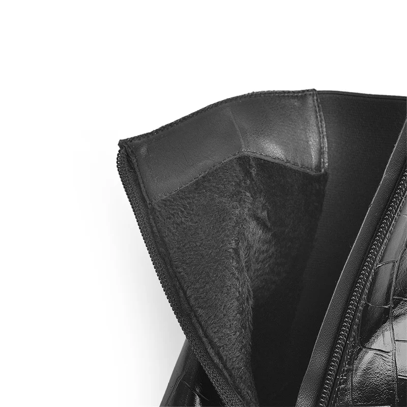 Onlymaker Platform Boots High Heels Matte Black Ankle Boots Metal Decoration Crocodile Print Side Zipper Big Size Booties