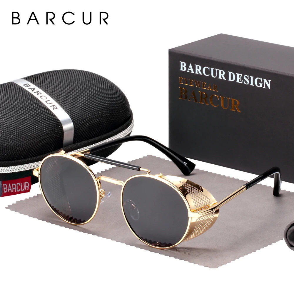 

BARCUR Retro Round Polarized Steampunk Sunglasses Men Sun Glasses For Women Vintage Style UV400