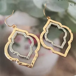 New Design Lovely Drop Earrings Gold and Rhodium Color Flower Shape Drop Earring for Women and Girl Friend Best Gift
