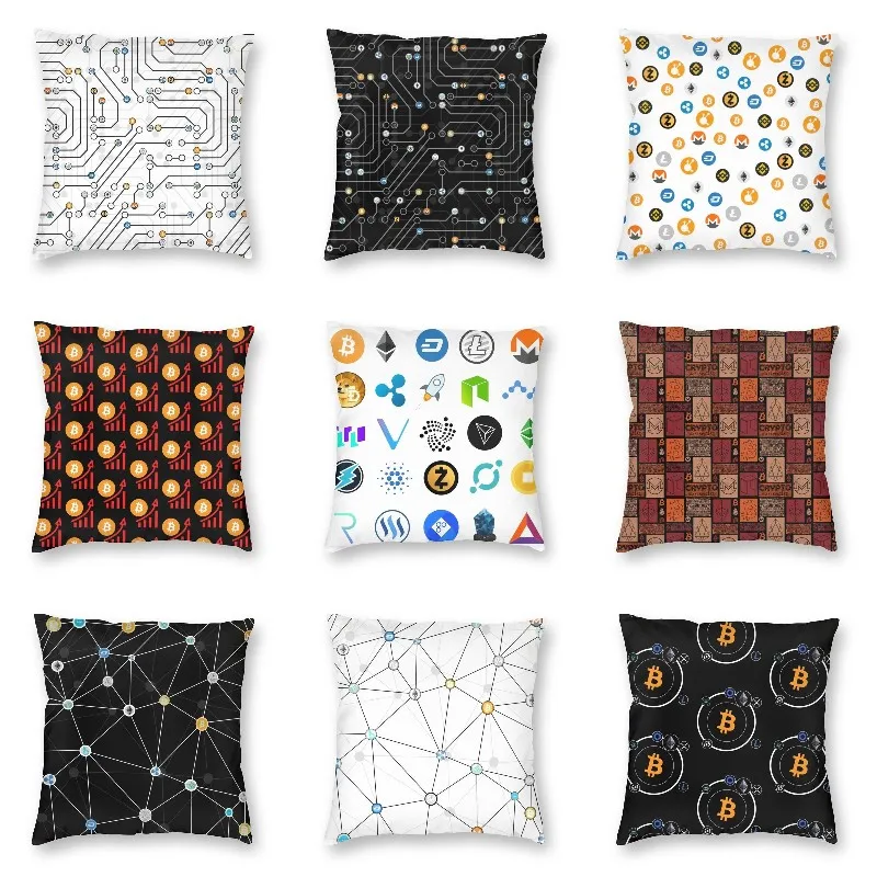 Custom Crypto Coins Square Pillow Cover Home Decor 3D Double-sided Printed Bitcoin Money Wallet Cushion Cover for Living Room