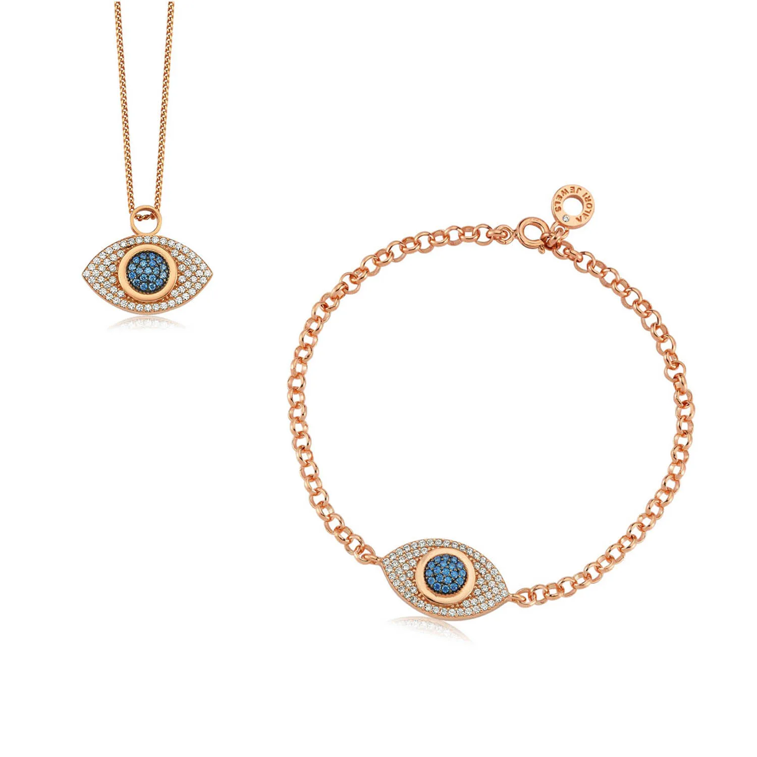 Valori Jewels Blue Eye, Zirconia White And Fancy Blue Gemstone, Rose Gold Plated, Sterling Silver Mini Set