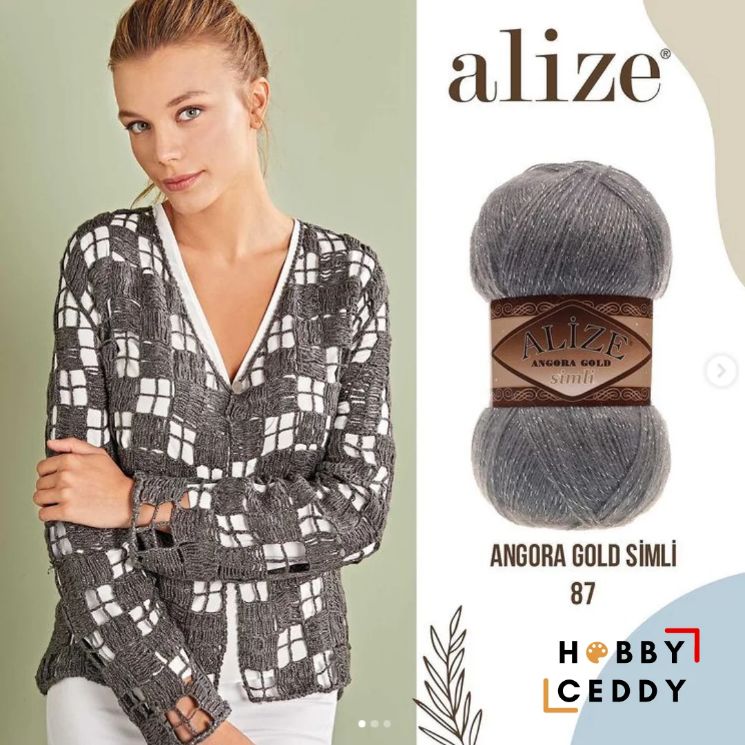 Alize Angora Gold Simli Soft Silvery Wool Yarn for Hand Knitting Crochet DIY Baby Knitwear Scarf Blanket Shawl Sweater Cardigan