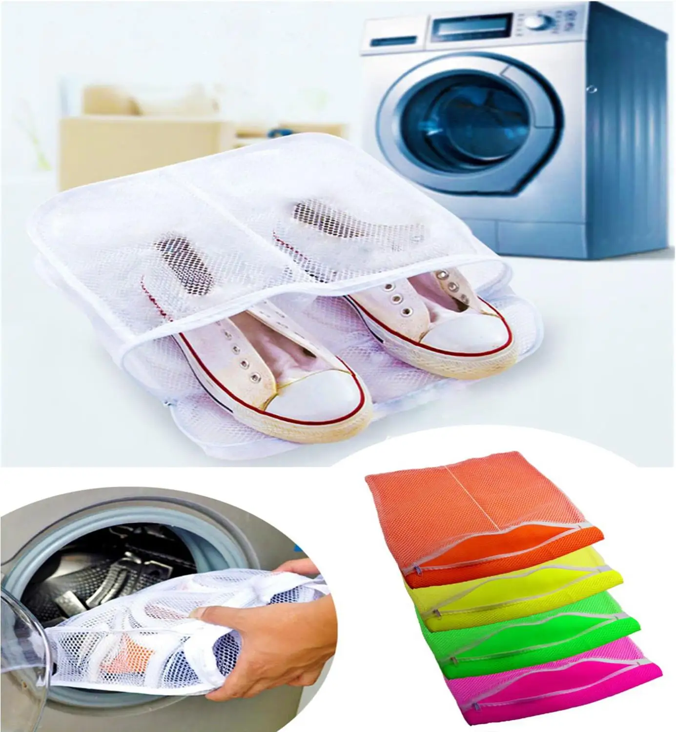 Zippered Portable Washing Bag Fashion Storage Organizer Bag Mesh Net Laundry Shoes Bags Dry Shoe Organizer Home Practical Daily